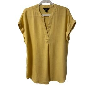 Rachel Roy Tunic Short Sleeve Linen Style Yellow Medium Summer Beach V Neck